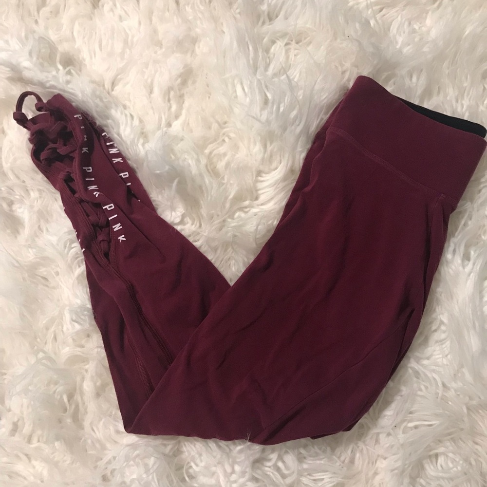 Lace up maroon Victoria’s Secret pink leggings